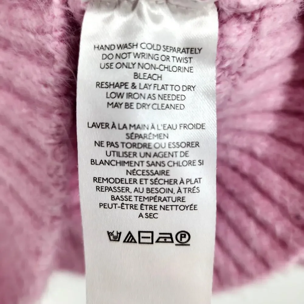 Anthropologie Maeve Chenille Chunky Knit Pink Cowl Turtleneck Sweater Size Small